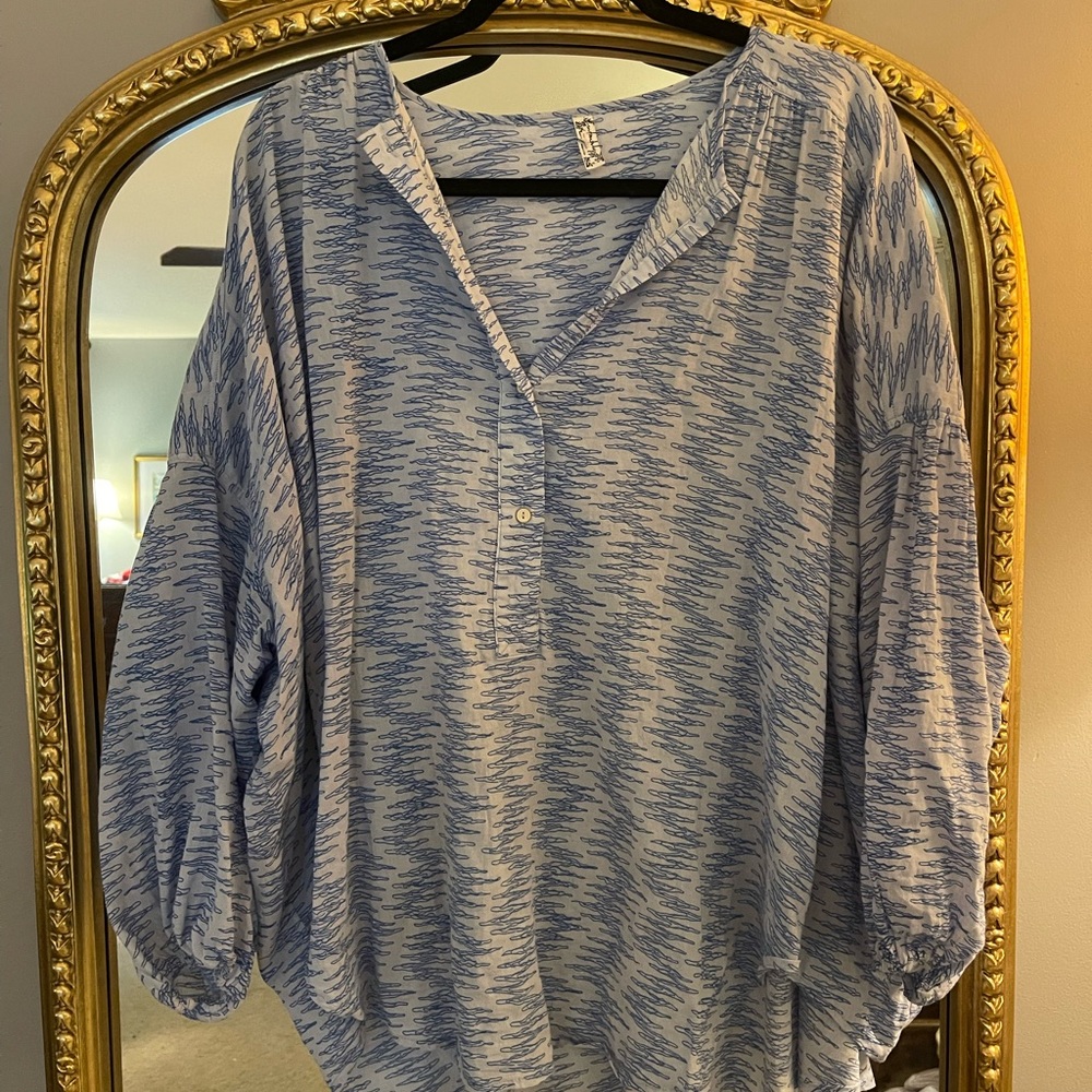 Free People Light Blue Textured Blouse